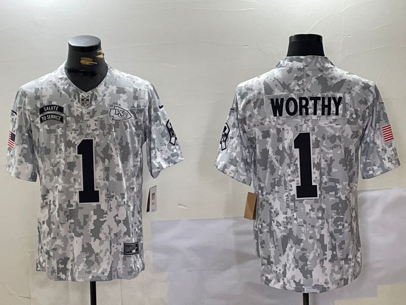 Men Kansas City Chiefs #1 Worthy Nike Arctic Camo 2024 Salute to Service Limited NFL Jersey